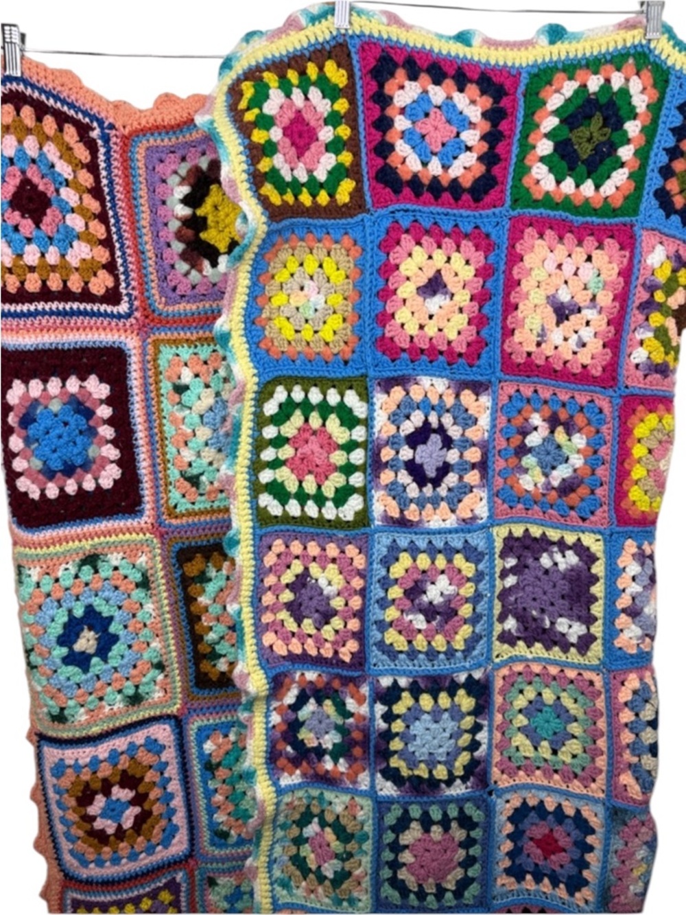 Lot of 2 Handmade Granny Square Crochet Multi-Colored Afghan Throw Blankets